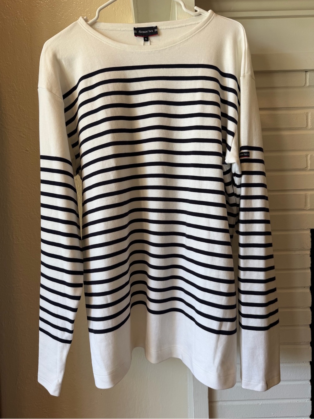 Armor-Lux Amiral Breton Stripe Long Sleeve Shirt XL White Navy 100% Cotton